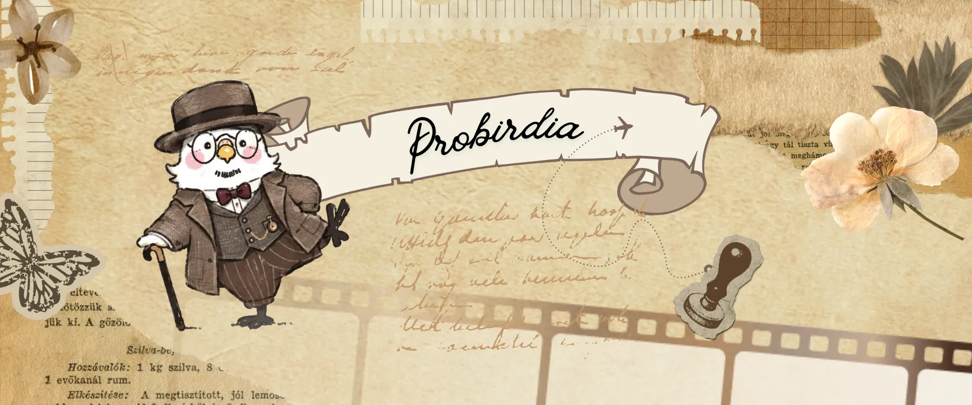 Probirdia: a distinguished owl in a bowler hat, holding a cane.